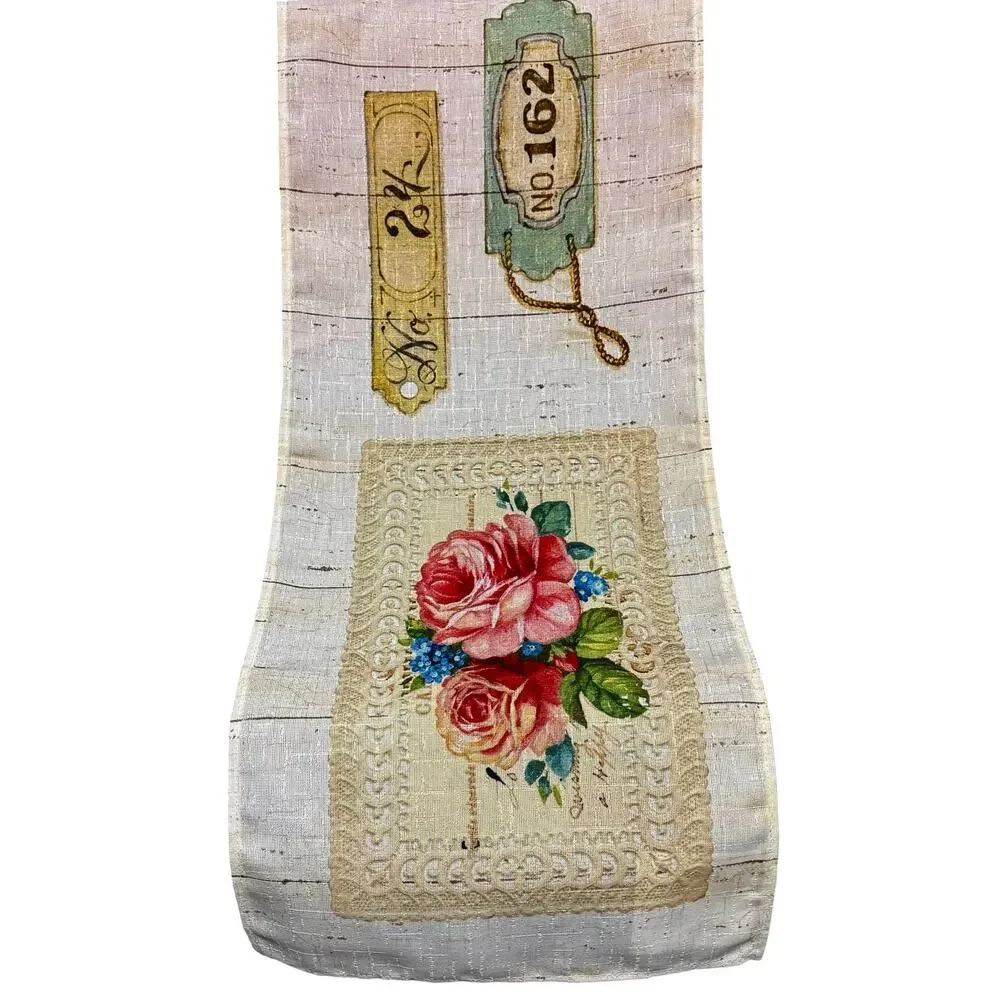 Flower Market Table Runner Cottagecore Pansy Rose Floral Made in USA 13x72
